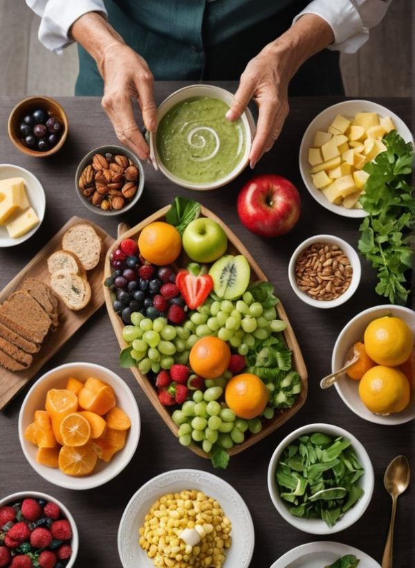 a green working space with laptop, notes, plants, computer